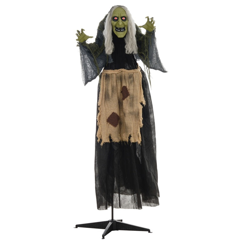 HOMCOM 5'2" Hunchback Witch Halloween Animatronic, with Glowing Eyes