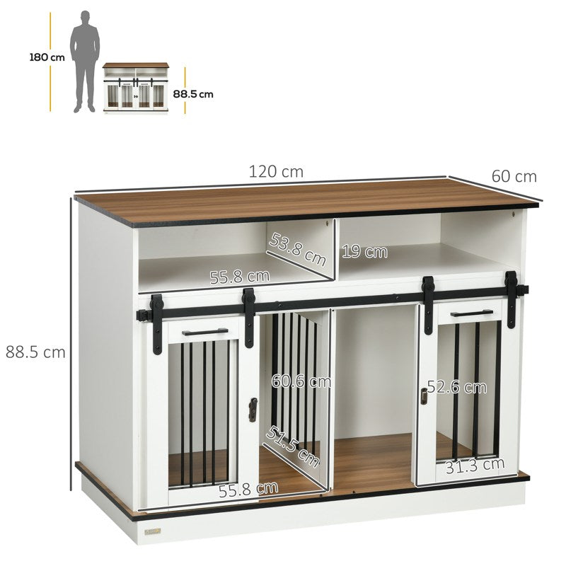 PawHut Dog Crate Furniture for Small and Large Dogs, with Movable Divider - White