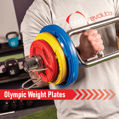 Body Revolution Olympic Weight Plates – Rubber Coated, Tri-Grip, Cast Iron, 1.25KG to 25KG, Compatible with 2-Inch Olympic Barbells, Colour Coded  1.25 kg PAIR