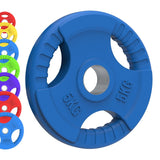 Body Revolution Olympic Weight Plates – Rubber Coated, Tri-Grip, Cast Iron, 1.25KG to 25KG, Compatible with 2-Inch Olympic Barbells, Colour Coded  2.5 KG