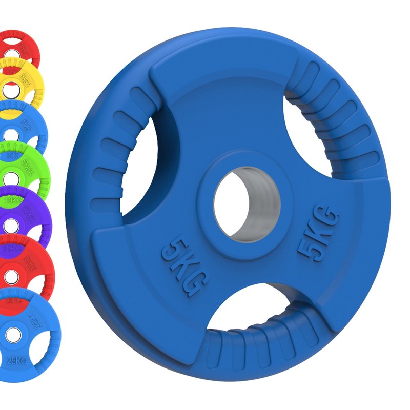 Body Revolution Olympic Weight Plates – Rubber Coated, Tri-Grip, Cast Iron, 1.25KG to 25KG, Compatible with 2-Inch Olympic Barbells, Colour Coded  25 kg PAIR