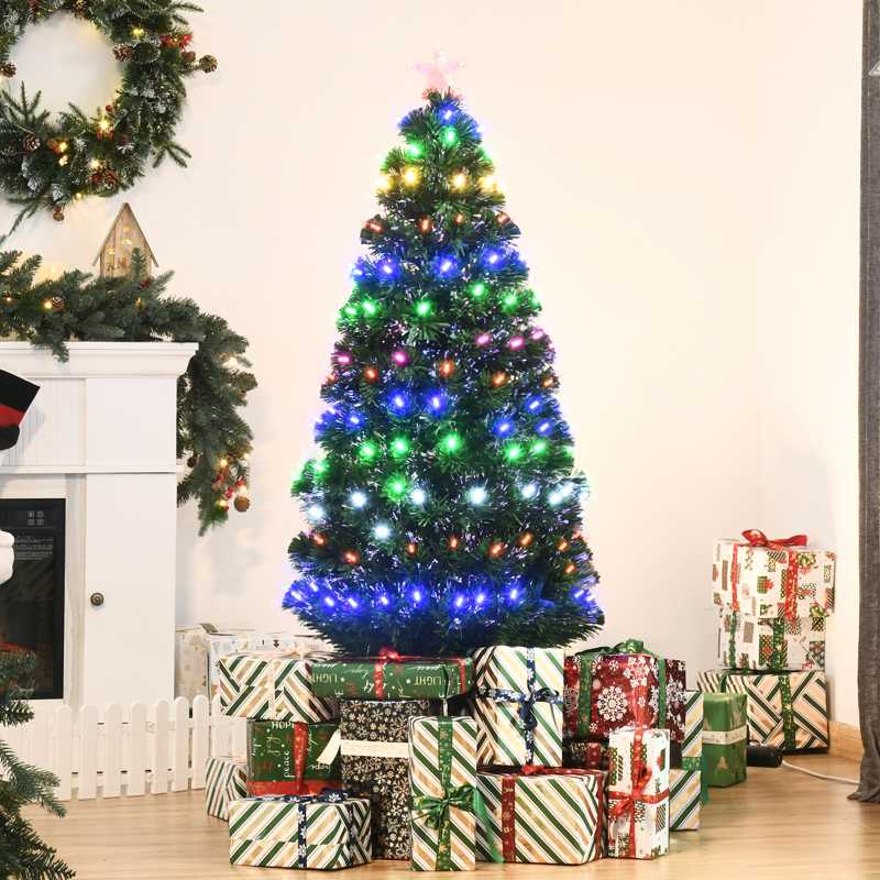 HOMCOM 5FT Pre-Lit Artificial Christmas Tree w/ Lights Star Topper Metal Base Home Seasonal Decoration