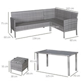 Outsunny 6-Seater Rattan Dining Set Sofa Table Footstool Outdoor w/ Cushion Garden Furniture