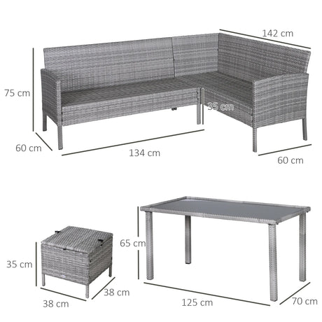 Outsunny 6-Seater Rattan Dining Set Sofa Table Footstool Outdoor w/ Cushion Garden Furniture