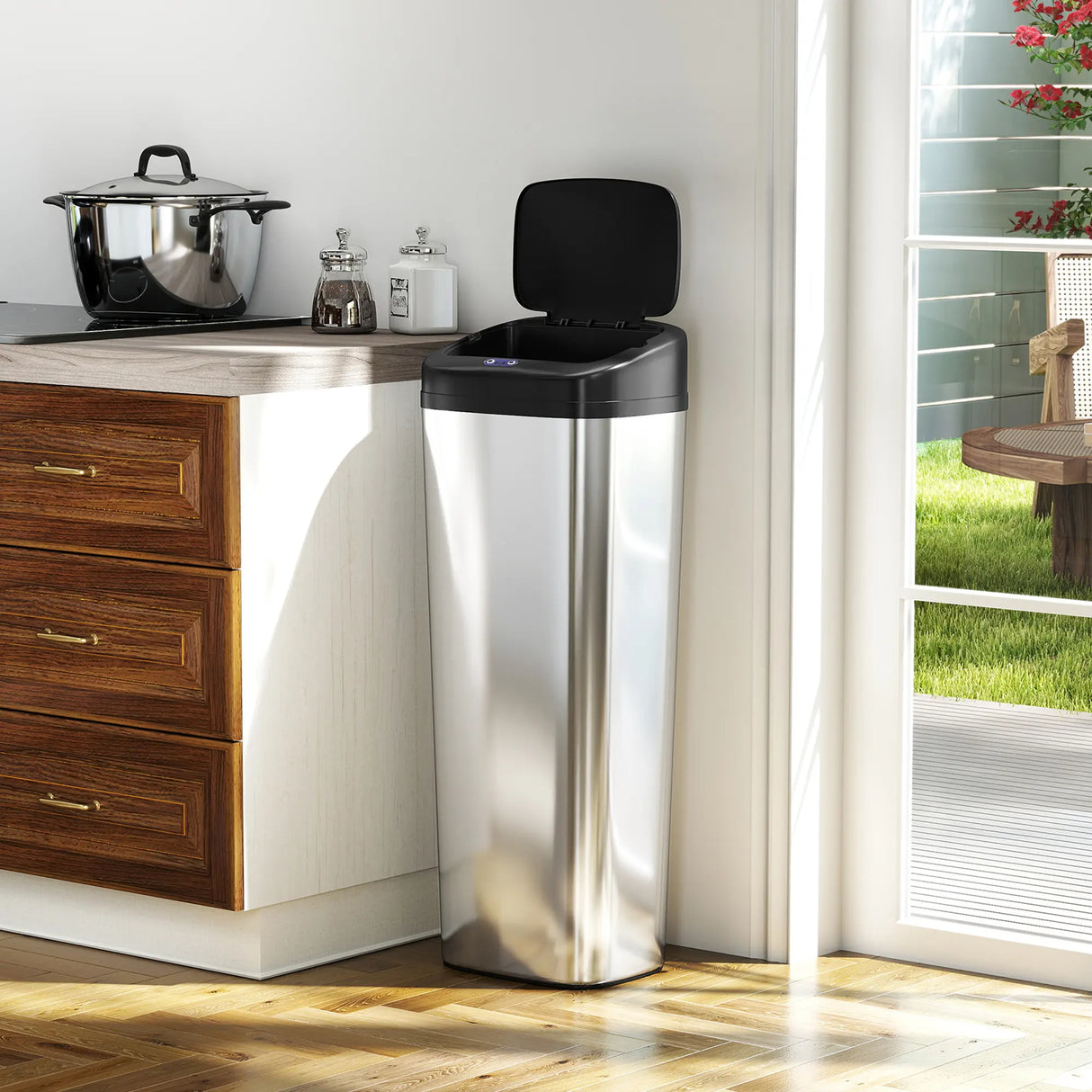 HOMCOM 50L Stainless Steel Sensor Bin - Silver Tone