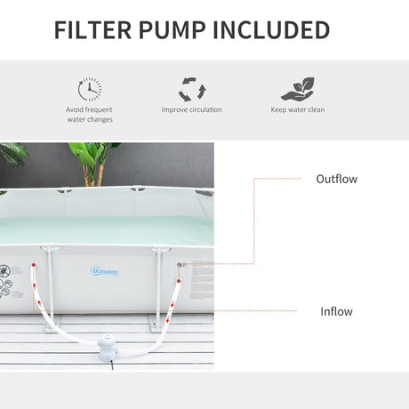 Outsunny Steel Frame Pool with Filter Pump, Filter Cartridge, Reinforced Sidewalls Rust Resistant Above Ground Swimming Pool 292 x 190 x 75cm, Grey