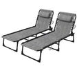 Outsunny Portable Sun Lounger Set of 2, Folding Camping Bed Cot, Reclining Lounge Chair 5-position Adjustable Backrest with Side Pocket, Pillow for Patio Garden Beach Pool, Mixed Grey