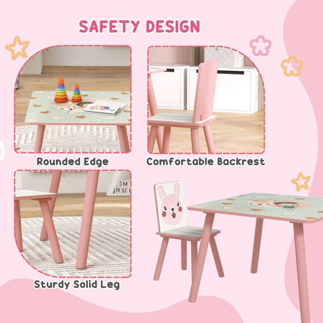 ZONEKIZ Kids and Table Chairs, Children Desk with Two Chairs, Toddler Furniture Set, for Ages 3-6 Years - Pink