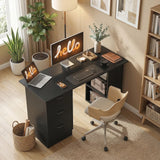 HOMCOM Computer Desk, Writing Table, PC Workstation with 3 Storage Shelves and Drawers, Handle, for Home Office, Black