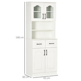 HOMCOM Kitchen Cupboard, Freestanding Storage Cabinet with 2 Adjustable Shelves, 2 Drawers and Open Counter for Living Room, Dining Room, 168cm, White