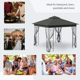 Outsunny 3 x 3(m) Steel Frame Double Roof Garden Gazebo - Grey