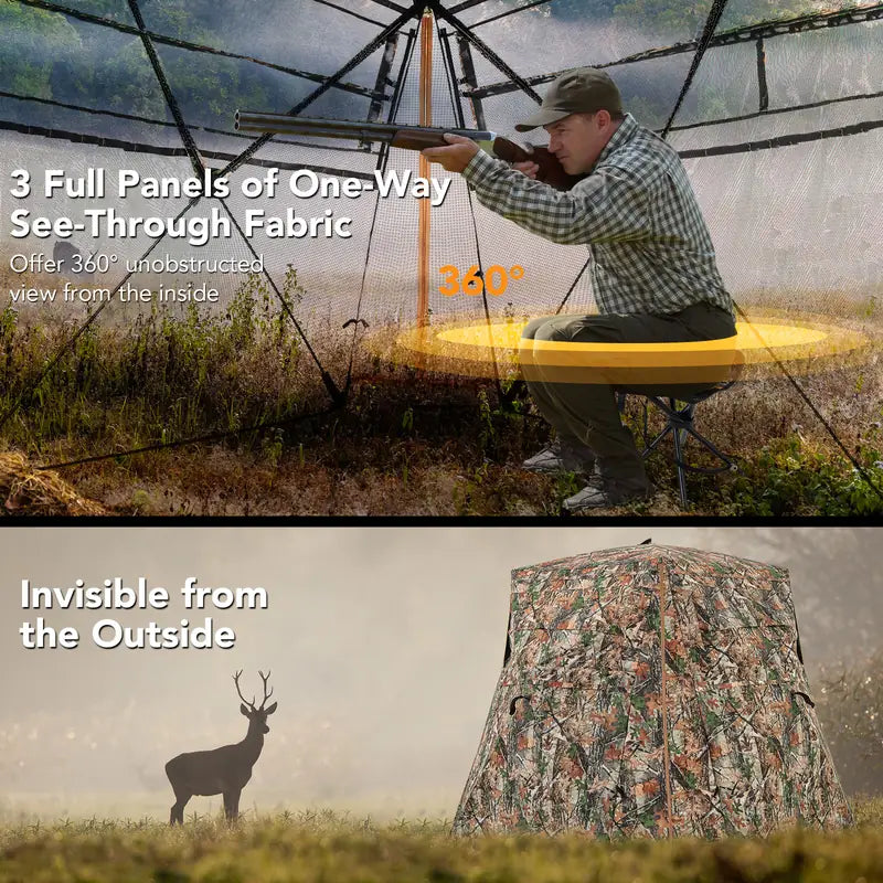 360 One Way See Through Ground Blind Hunting Blind for 2-3 People