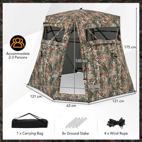 360 One Way See Through Ground Blind Hunting Blind for 2-3 People