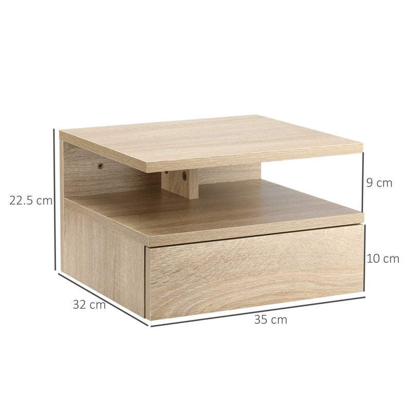 HOMCOM Set of Two Floating Bedside Tables - Oak Tone