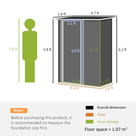 Outsunny 5ft x 3ft Garden Metal Storage Shed, Outdoor Tool Shed with Sloped Roof, Lockable Door for Tools, Equipment, Grey