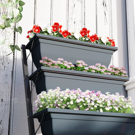 Outsunny 5-Tier Raised Garden Bed, Vertical Ladder Plant Stand with 5 Removable Boxes, Drainage Holes and Plugs, Indoor Outdoor Elevated Flower Herb Growing Box for Garden Patio Balcony, Grey
