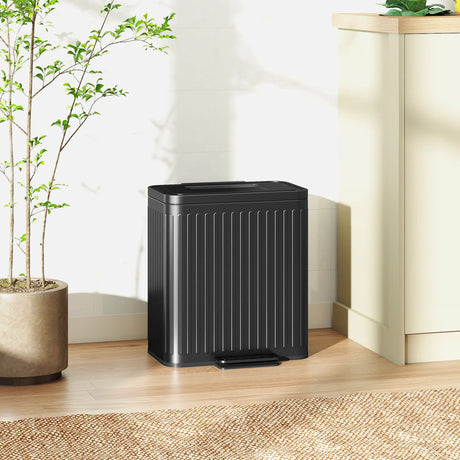 HOMCOM 40L Dual Compartment Rubbish Bin, with Soft-Close Lid - Black