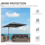 Outsunny 2.7 x 2.7 m Cantilever Parasol, Square Overhanging Umbrella with Cross Base, Crank Handle, Tilt, 360 Rotation and Aluminium Frame, Dark Grey