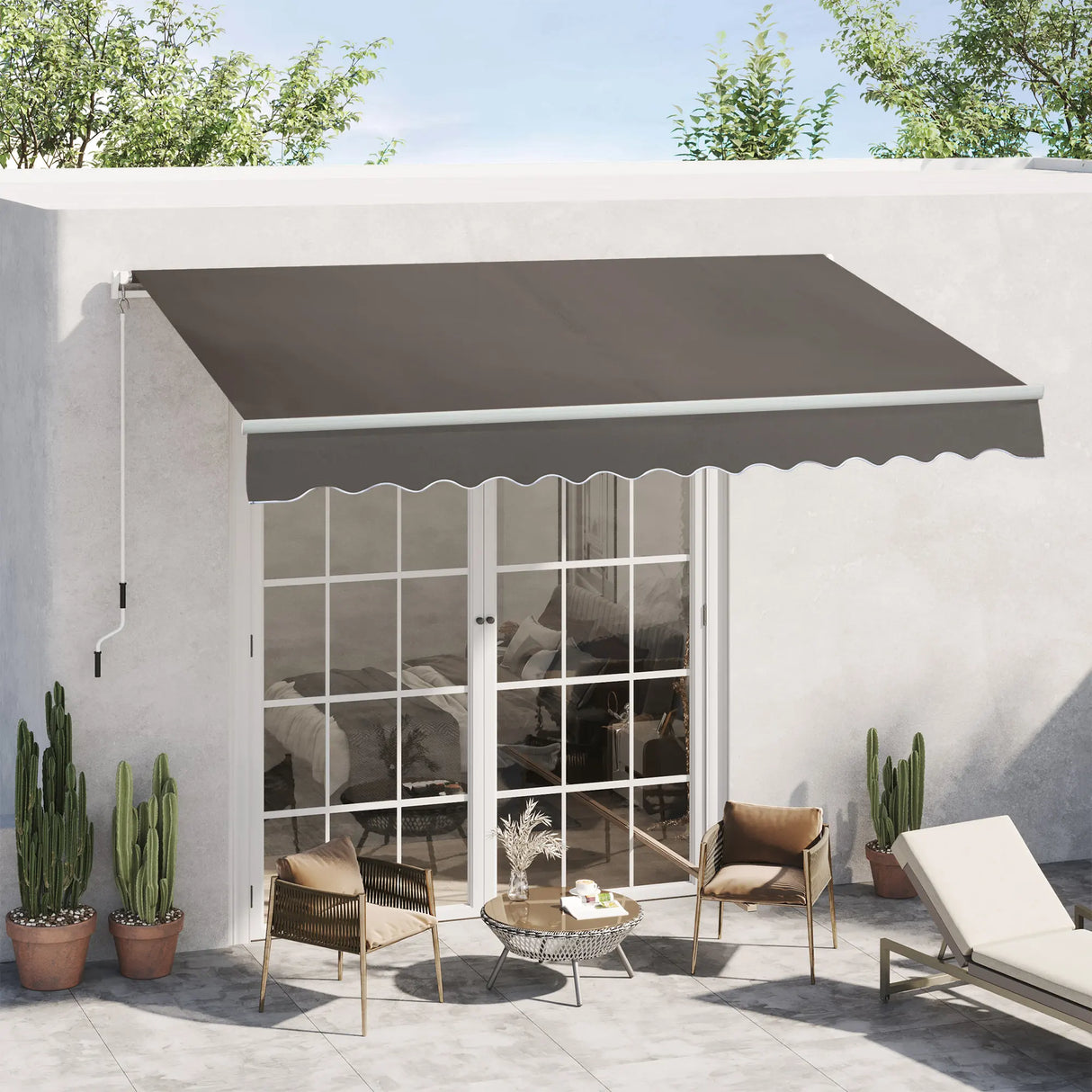 Outsunny Awning Canopy Manual Retractable Porch Sun Shade Shelter 3 x 2m Grey