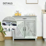 HOMCOM Farmhouse Barn Door Sideboard Storage Cabinet Coffee Bar for LIVING Room  Grey Grain