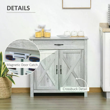 HOMCOM Farmhouse Barn Door Sideboard Storage Cabinet Coffee Bar for LIVING Room  Grey Grain