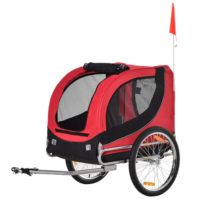 PawHut Steel Dog Bike Trailer Pet Cart Carrier for Bicycle Kit Water Resistant with Hitch Coupler Travel Black and Red