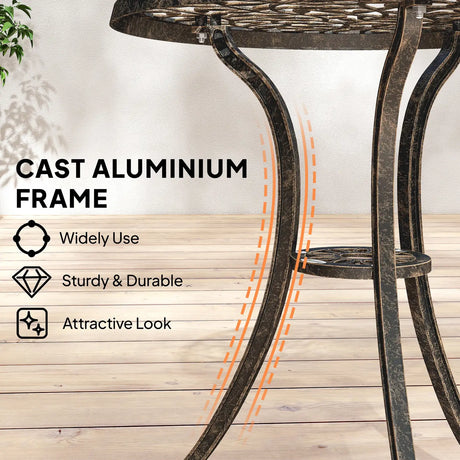 Outsunny 3 Pcs Aluminium Bistro Set Garden Furniture Dining Table Chairs Outdoor Seat Patio Seater Brown