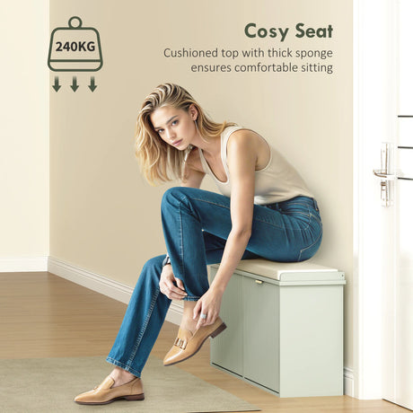 HOMCOM Elegant Ten Shoe Bench, with Top Seat - Green