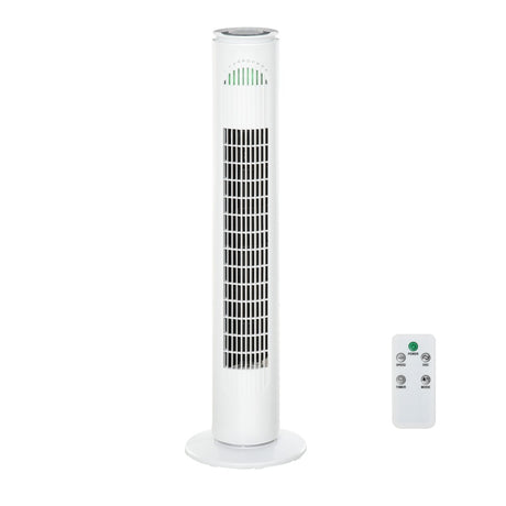 HOMCOM 30'' Freestanding Tower Fan, 3 Speed 3 Mode, 10h Timer, 70 Degree Oscillation, LED Light, 5M Remote Controller, White