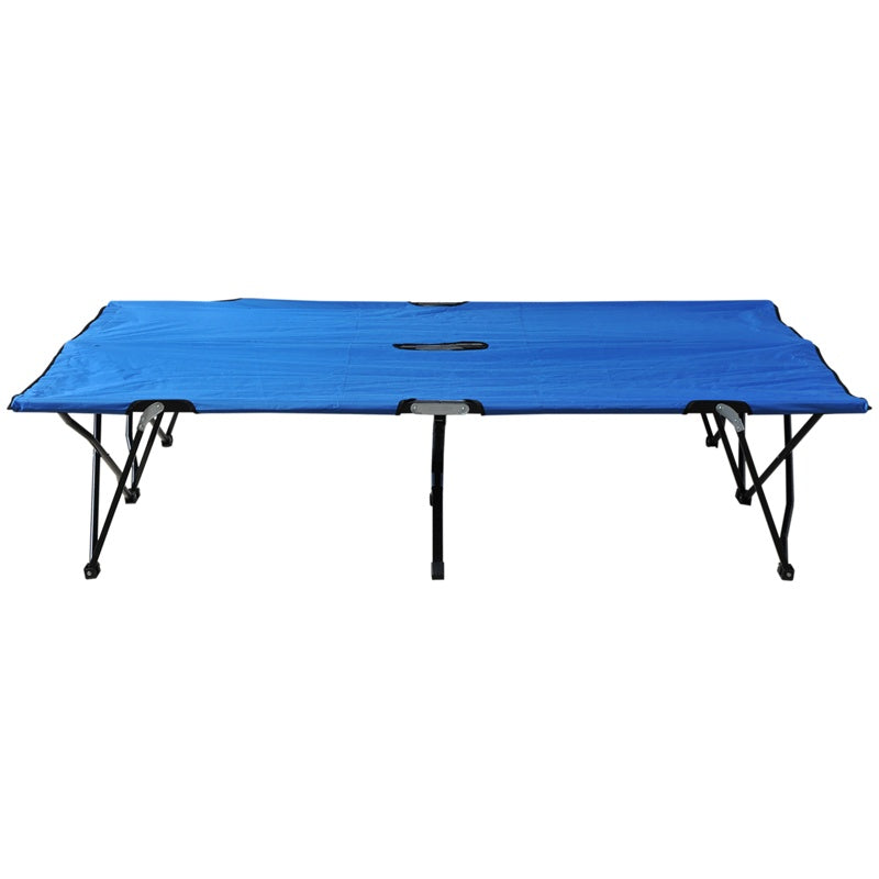 Outsunny Double Camping Cot Bed, with Bag - Blue