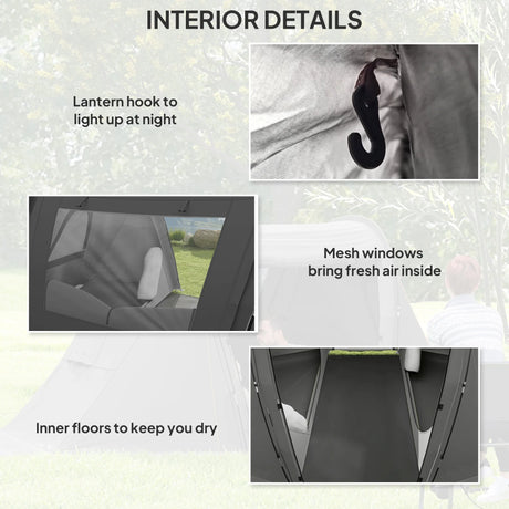 Outsunny 3 Man Camping Tent with Living Area and 2 Bedrooms, 3000mm Waterproof Family Tent with Sewn-in Groundsheet, Portable Dome Tent with Bag for Hiking, Festival, Backpacking, Drak Grey