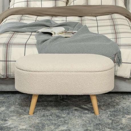 HOMCOM Teddy Fleece Storage Ottoman - Cream White