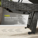 Outsunny Outdoor PE Rattan Sun Lounger, Folding Wicker Garden Lounger Recliner with 4-Level Adjustable Backrest, Rolling Sunbed Lounge Chair with Wheels, Non-Slip Legs for Balcony, Beach, Black