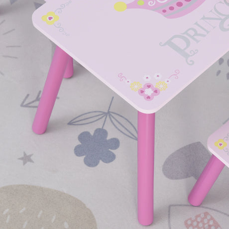 HOMCOM 3 Pcs Kids and Table Chair Set Princess & Crown Theme Home Furniture Pretty Gift 2-4 Years Pink