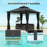 Outsunny 3 x 3 (m) Outdoor Polycarbonate Gazebo, Double Roof Hard Top Gazebo with Galvanised Steel Frame, Nettings & Curtains for Garden, Lawn, Patio and Deck, Dark Grey