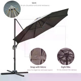 Outsunny 3(m) Offset Parasol Cantilever Hanging Umbrella 360 Rotation w/ Base Dark Grey