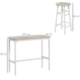 HOMCOM 3 Piece Bar Table Set with 2 Stools, Industrial Bar Table and Stool Set, Dining Table and Chair Set, Oak
