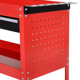 DURHAND 3-Tier Tool Trolley Cart Storage Shelf Roller Cabinet DIY Box Garage Workshop with Drawer Red