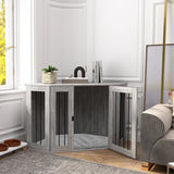 PawHut Dog Crate Furniture Side Table, with Cushion, 122 x 61 x 71cm - Grey