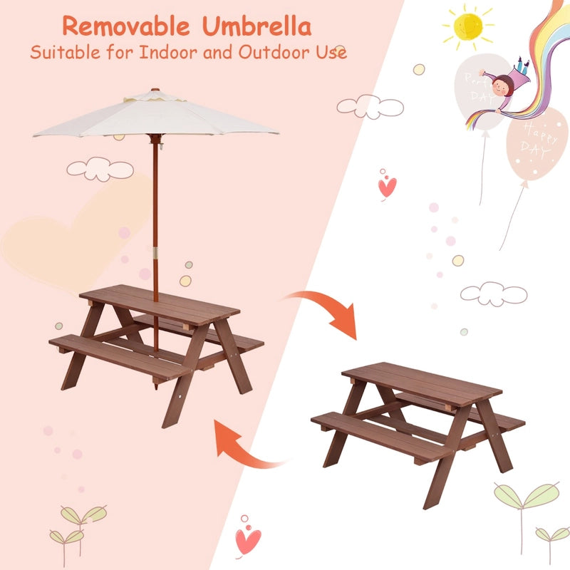 Children's Garden Picnic Table Bench with Sun Umbrella