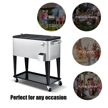 76L Rolling Cooler with Shelf & Bottle Opener for Patio & Pool & Party