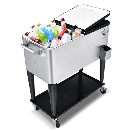 76L Rolling Cooler with Shelf & Bottle Opener for Patio & Pool & Party