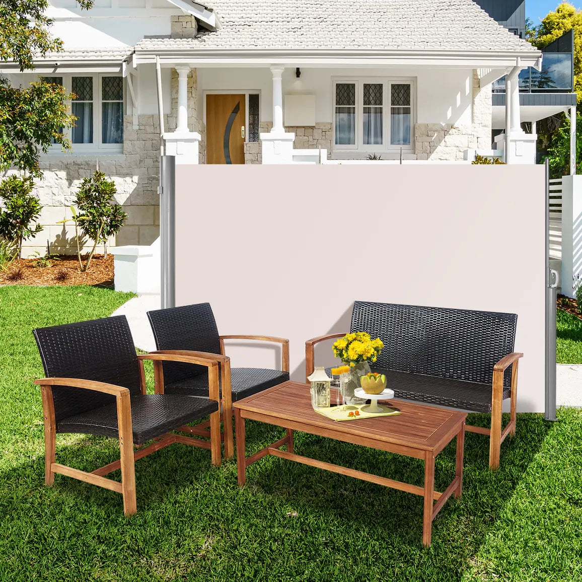 118.5 x 71 Inch Patio Retractable Folding Side Awning Screen