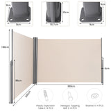 237 x 71 Inch Patio Retractable Double Folding Side Awning Screen Divider
