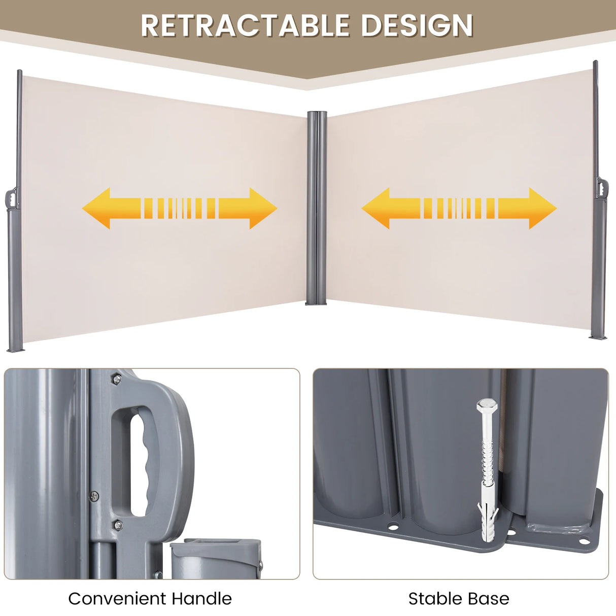 237 x 71 Inch Patio Retractable Double Folding Side Awning Screen Divider