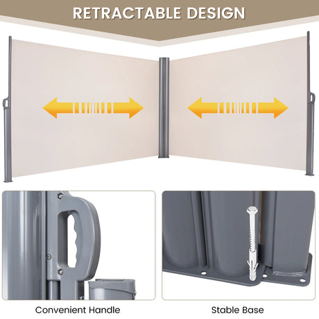 237 x 71 Inch Patio Retractable Double Folding Side Awning Screen Divider