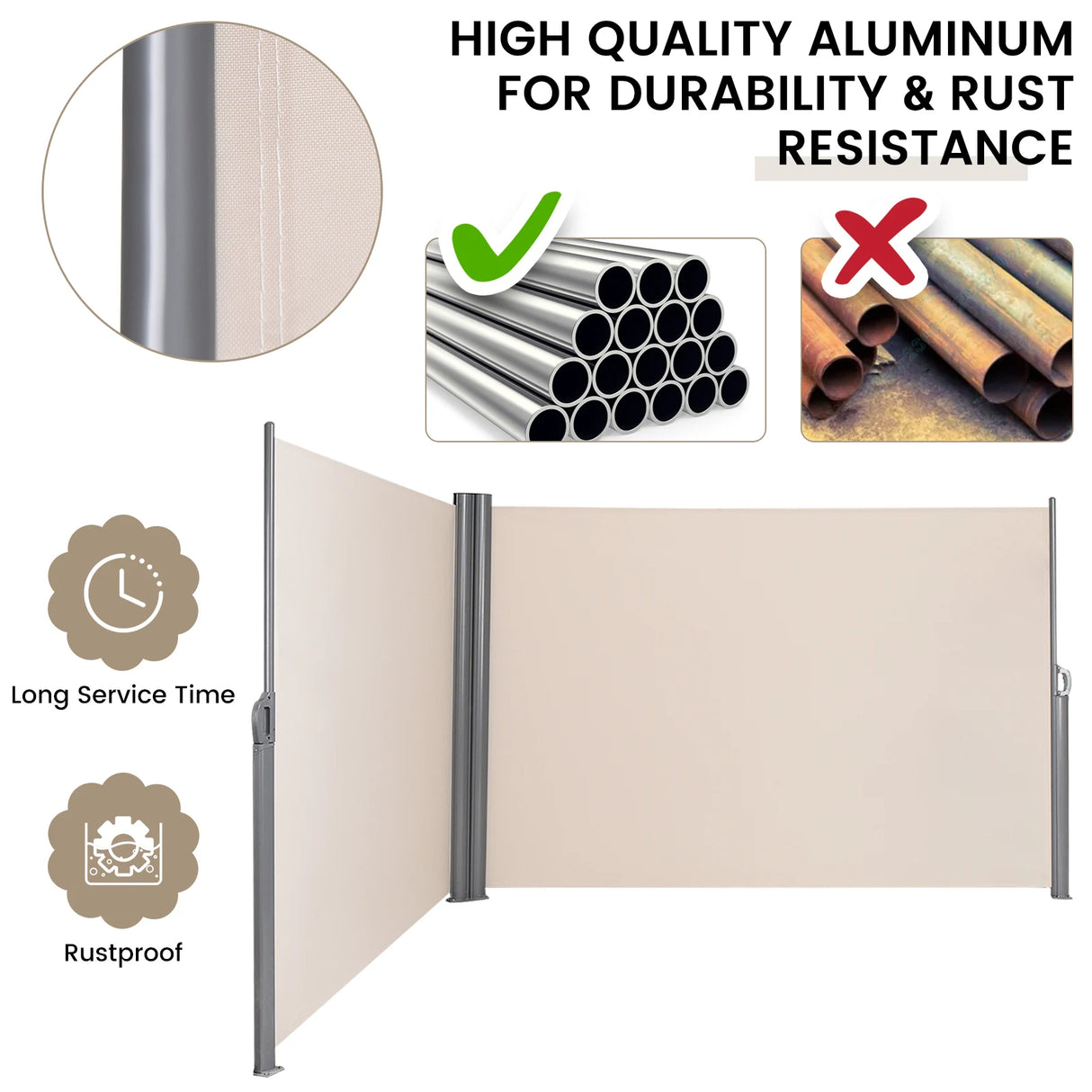 237 x 71 Inch Patio Retractable Double Folding Side Awning Screen Divider