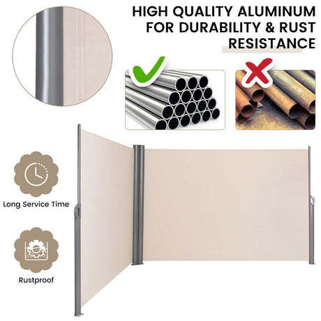 237 x 71 Inch Patio Retractable Double Folding Side Awning Screen Divider