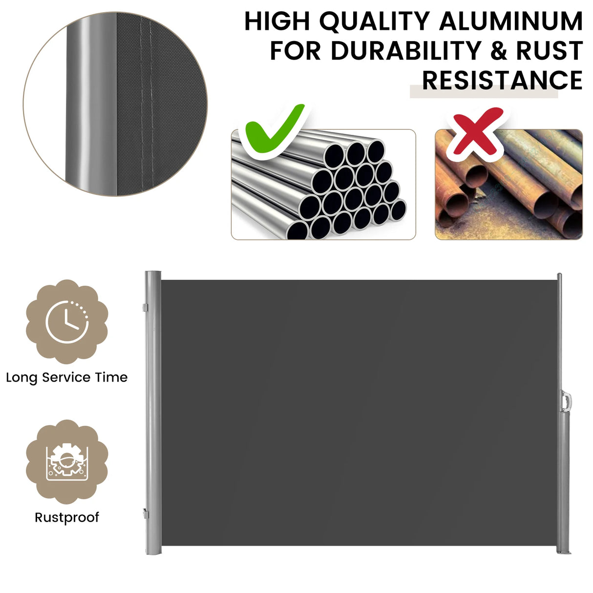 118.5 x 63 Inch Patio Retractable Folding Side Awning Screen Privacy Divider