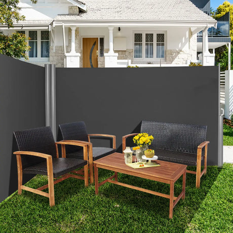 237 x 63 Inch Patio Retractable Double Folding Side Awning Screen Divider